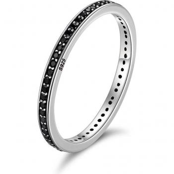 WOSTU 925 Sterling Silver Jewelry Stackable Ring with Black CZ