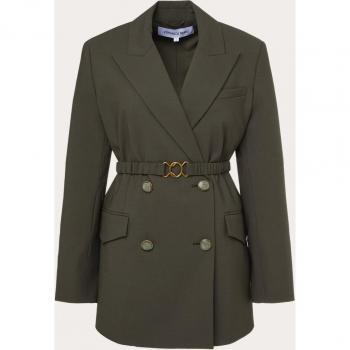 Chaqueta verde de lana con cinturón
