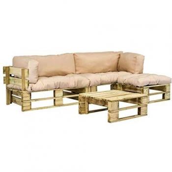 Gartenmöbel-Set aus Holz mit Sandfarbenen Polstern