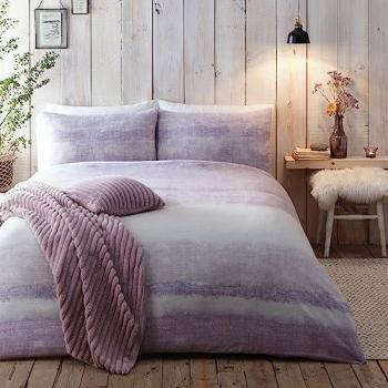 Anson Stripe 100% Brushed Cotton Duvet Cover Set (Mauve)