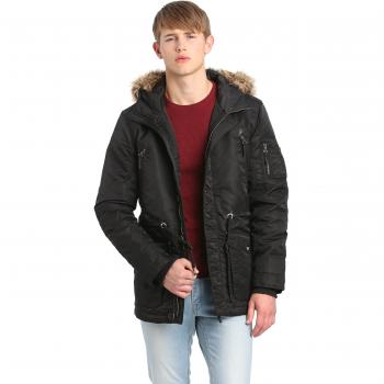 Large Schwarzer Tunnelzugs-Parka für Herren – Sublevel, Fellkapuze