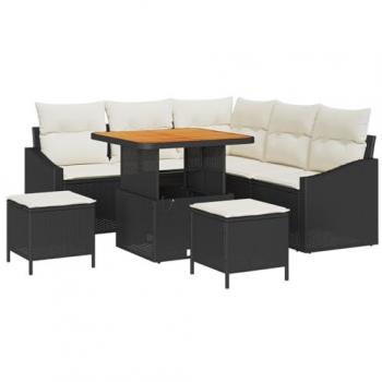Cucina Outdoor 8 Elementi – Divano in Rattan Nero Poligono