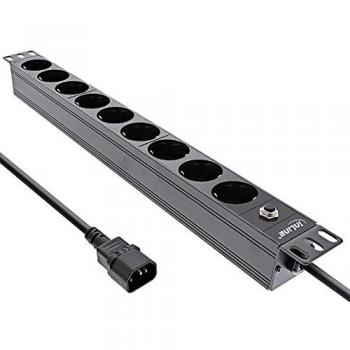 InLine® 19 Steckdosenleiste, 9-fach Schutzkontakt, C14 Anschluss, Überlastschutz, 2m, schwarz