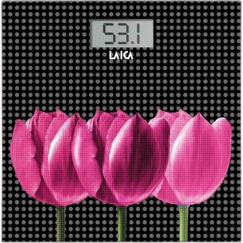 Báscula electrónica Laica negra con flores, capacidad 180 kg