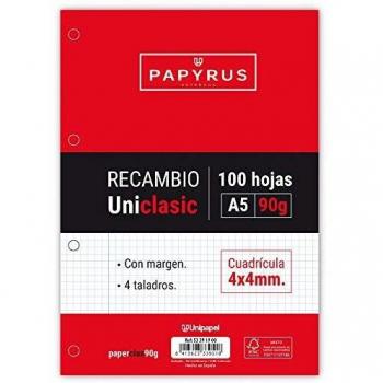Recambio Cuadrículas A5 100 Hojas 90 g 4 Taladros