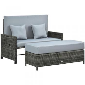 Outsunny Grau Polyrattan Zweisitzer Lounge-Sofa mit Liegefunktion