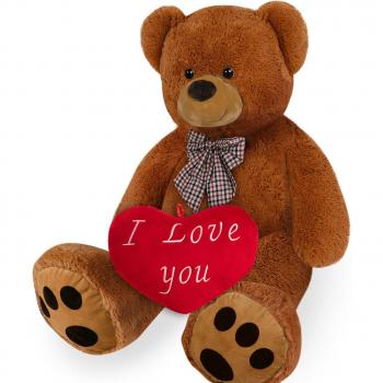 Nounours doux 100cm brun avec coussin cœur 32cm