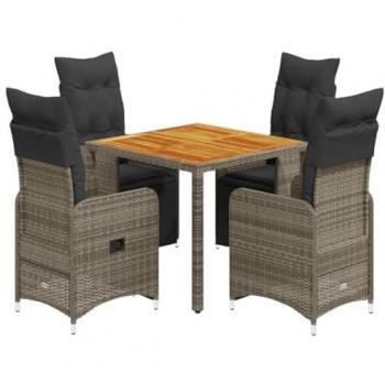 VidaXL 5-tlg. Bistro-Set für den Garten mit grauen Kissen