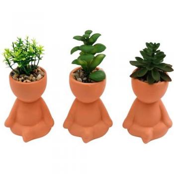 Plante Artificielle en Pot de Terracotta Bonhomme (Lot de 3)