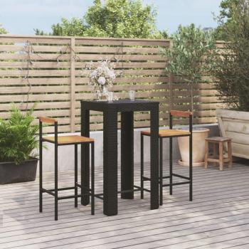 Set Bar Esterno 3 pz in Polyrattan e Legno Massello di Acacia