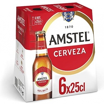 Amstel Cerveza Lager Rubia de Malta, Pack de 6 Botellas x 25cl