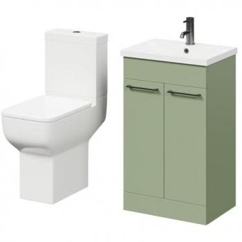 Alessio Olive Green 500mm Vanity and Toilet Combination – Comfort Height WC, MDF, 2‑Door Floor Standing Unit (Wholesale Domestic)