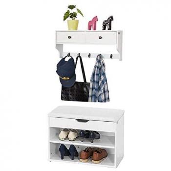 Banco Zapatero con Perchero, Mueble recibidor, Blanco, FSR25-W+FRG178-W Sobuy