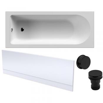 Round Single Ended Bath 1700 x 700mm with Front Panel and Black Waste