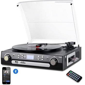 Tourne-Disque Bluetooth Platine Vinyle 33/45/78 TR/Min Haut-parleurs intégrés