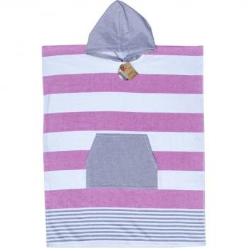 Poncho Surf Adulto Algodón Gris + Fucsia, 90x220 cm, Con Bolsillo