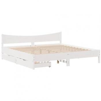 Super King White Bed Frame with Drawers 180x200 cm Solid Pine