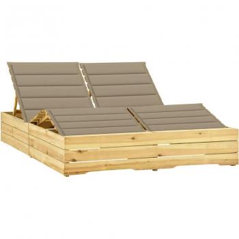 Lit de jardin double en bois de pin avec coussins beige