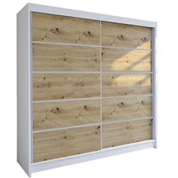 Guardaroba Scorrevole in Bianco e Rovere Artisan, modello Atlanta 153, 215x180x58cm