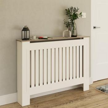 GFW Longslow Deluxe White & Oak Radiator Cover – Large with Single Shelf