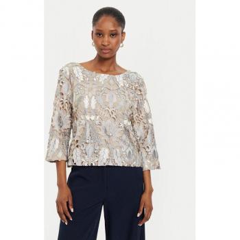 Silvery Beige Couture Blouse – XS with Intricate Embroidery