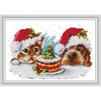 Aida 14ct 11ct Christmas Cross Stitch Kit for Cats and Dogs