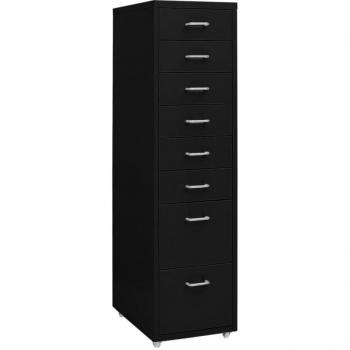 Mobilier de Bureau 28x41x109 cm, Noir, 4 Roues – 8 Tiroirs