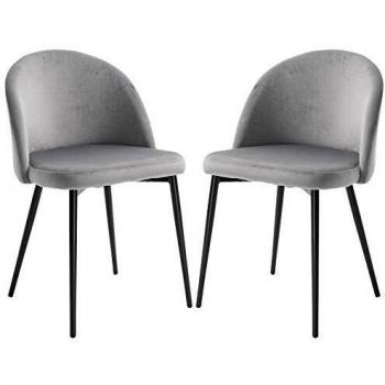 Set de 2 sillas de comedor acolchadas terciopelo gris 49x50x77 cm