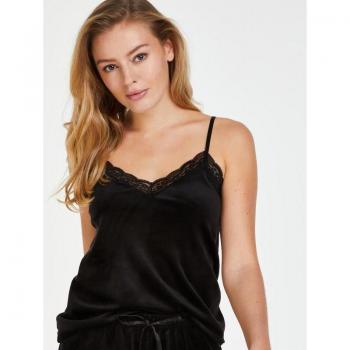 Cami Top with Velour Lace in Black