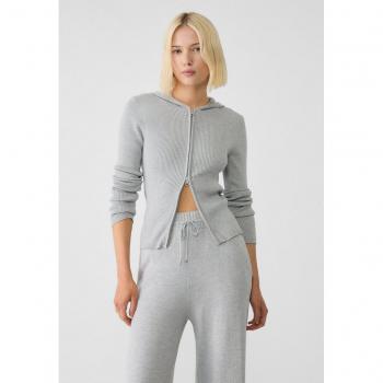 Stradivarius Kapuzenjacke mit Reißverschluss Grau Melange XL