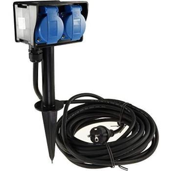 ChiliTec Gartensteckdose 2-fach Aussensteckdose mit Erdspieß mit 10m Kabel Steckdose mit Schutzdeckel IP44 230V zugelassen für den dauerhaften Einsatz im Aussenbereich I Gartenbeleuchtung