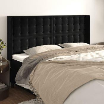 Cabecero de terciopelo negro con orejas 163x16x118/128 cm