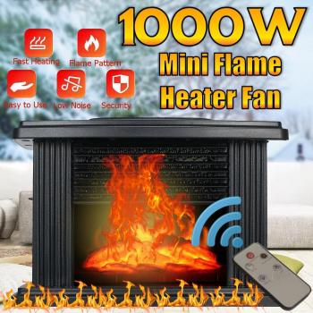 Mini calefactor de mesa 1000W con ventilador y efecto llama