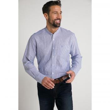 Camicia blu a righe con collo alla coreana in cotone e lino, Uomo, Taglia L