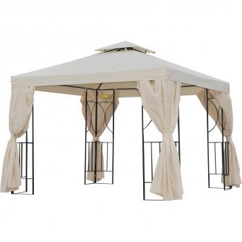 Outsunny Gartenpavillon 3 x 3 m mit Doppeldach und 4 wasserdichten Seitenteilen Creme