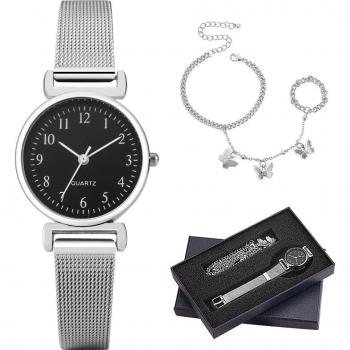 Montre à quartz pour femme avec design papillon et chaîne