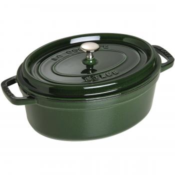 Ovaler Bräter La Cocotte von Staub aus Gusseisen mit 5,5 Litern Fassungsvermögen, Farbe Basilikumgrün
