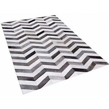 Tappeto Grigio in Pelle 140 x 200 cm Patchwork Bovina Zigzag Rettangolare