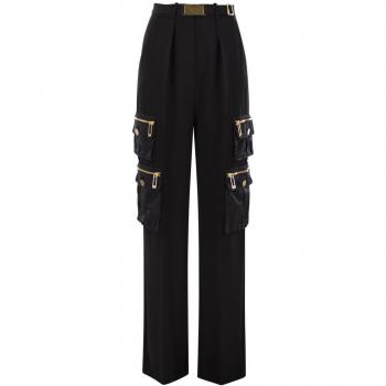 Elisabetta Franchi Damen Stoffhose PA-045-46E2 Schwarz Relaxed Fit Größe 38