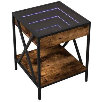 VidaXL Bedside Table with LED Light Smoked Oak 40x40x49 cm