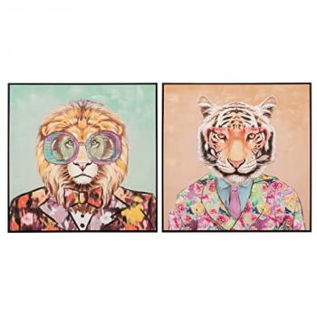Set de cuadros estilo animal con marco negro – Tigre/León, 100×40×100 cm