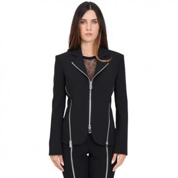 Giacca PINKO con Zip in Crepe Nera, Taglia 44