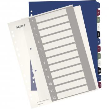 Leitz Intercalaires 1-12, Imprimable sur PC, A4, Plastique Ultra-Résistant, Extra-Large, Blanc/Multicolore, Style, 12380000
