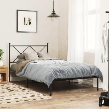 VidaXL Metal Bed Frame with Headboard Black 100x190 cm