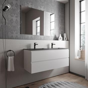 Mueble bajo lavabo Ava 120 cm con lavamanos de fundición mineral Brussels en Matt White, Negro Mate