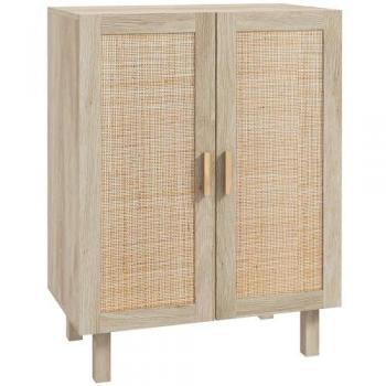 Buffet haut bohème chic 2 portes 3 étagères en cannage rotin bois clair