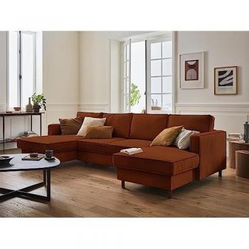 LISA DESIGN Jake – 7-Sitzer U-Couch – mit Schlaffunktion und Bettkasten – Cord – Rostrot