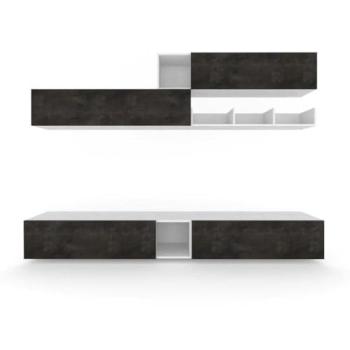 Soggiorno Mobile TV Parete Attrezzata 282x202 cm Ossido Bianco/Nero