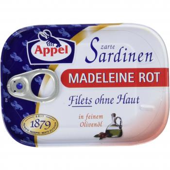 Zartes Olivenöl-Sardinenfilet Madeleine rot – Appel, 10x105 g