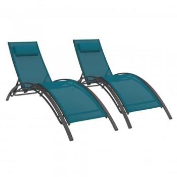 Set de Transats Inclinables Gris Anthracite et Bleu Canard – Pack 2